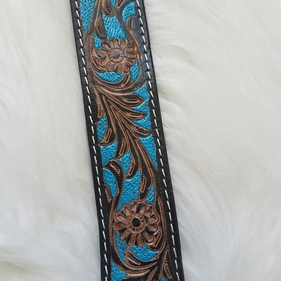 Myra Bag Turquoise Hand-Tooled Leather Belt - Picture 4 of 7